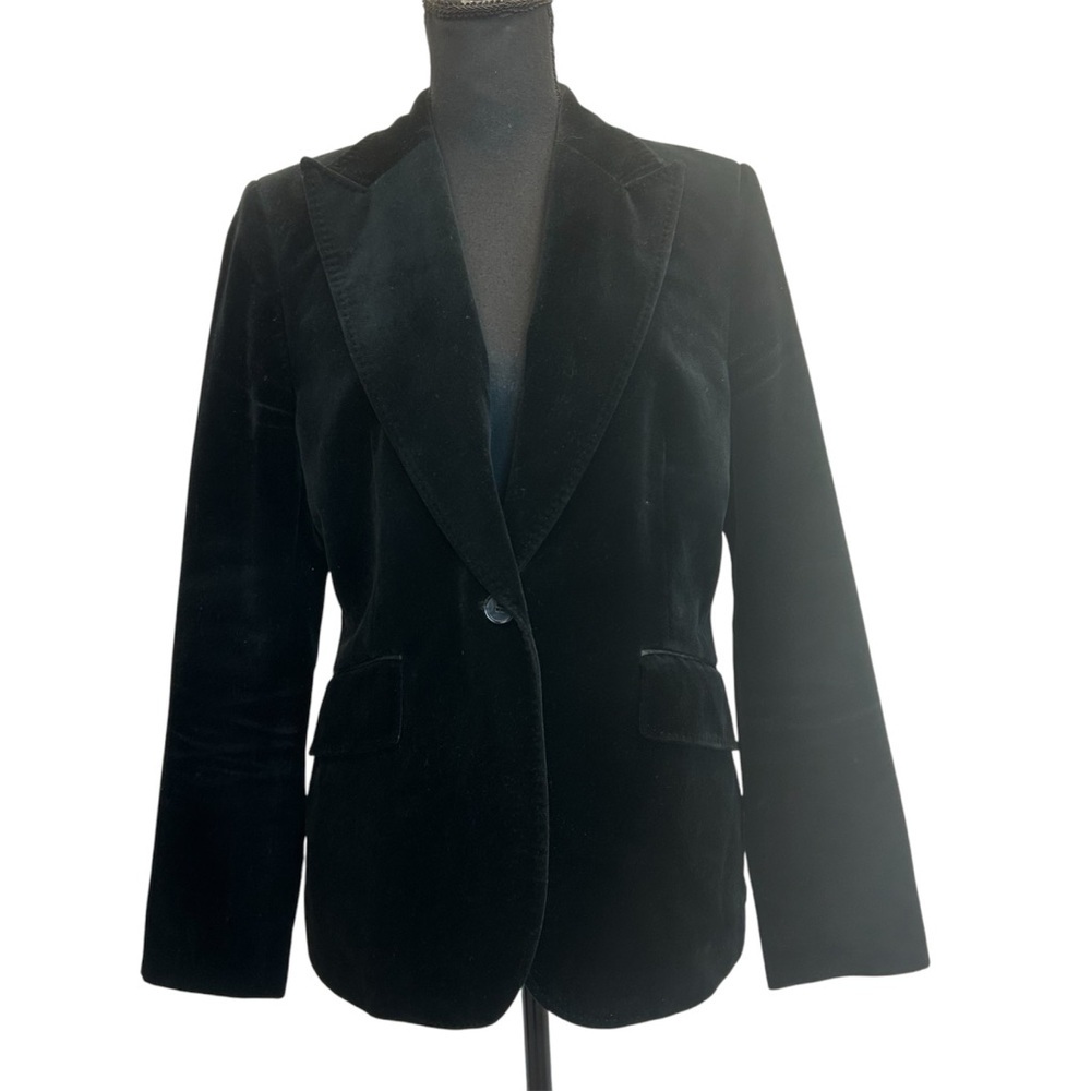 Zara tailoring black velvet single breasted fitted cinched blazer Sz 10
